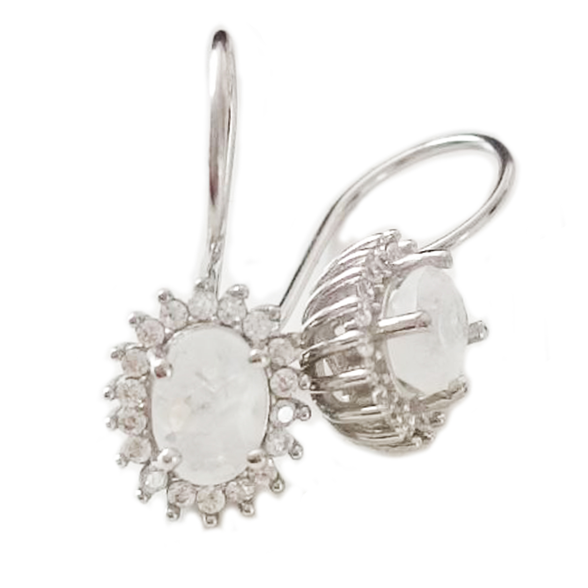 Boucles d\'oreilles Argent artisanales \'Sissi\' pierre de lune argenté (rhodié) - 11x9 mm - [R9446]