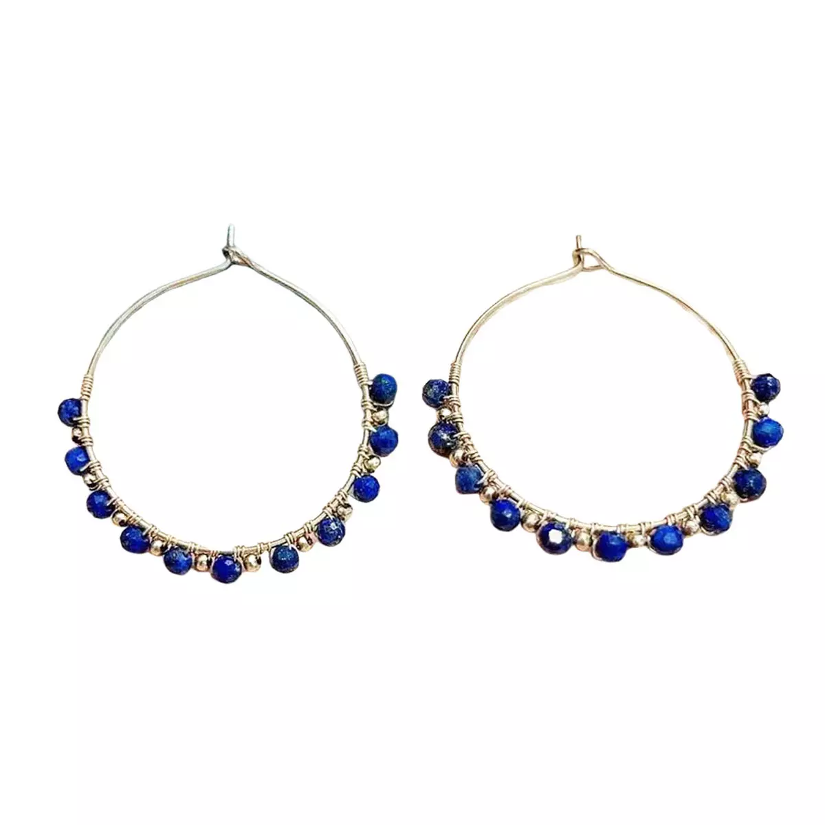 les trésors de lily Créoles créateur acier 'Cléopatra' bleu doré 30 mm 3 mm [R6331]