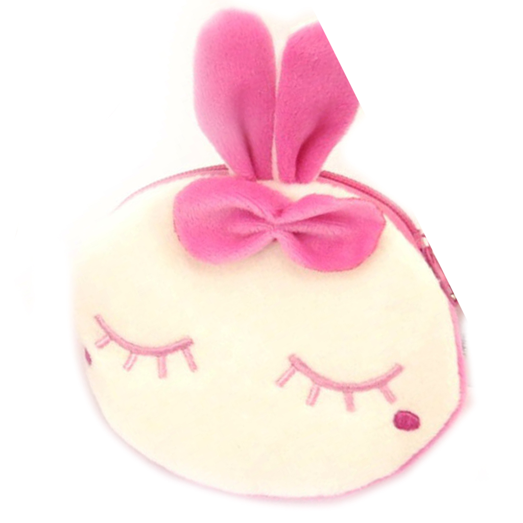 Porte-monnaie peluche \'Lapin\' rose blanc - 11 cm - [R9476]