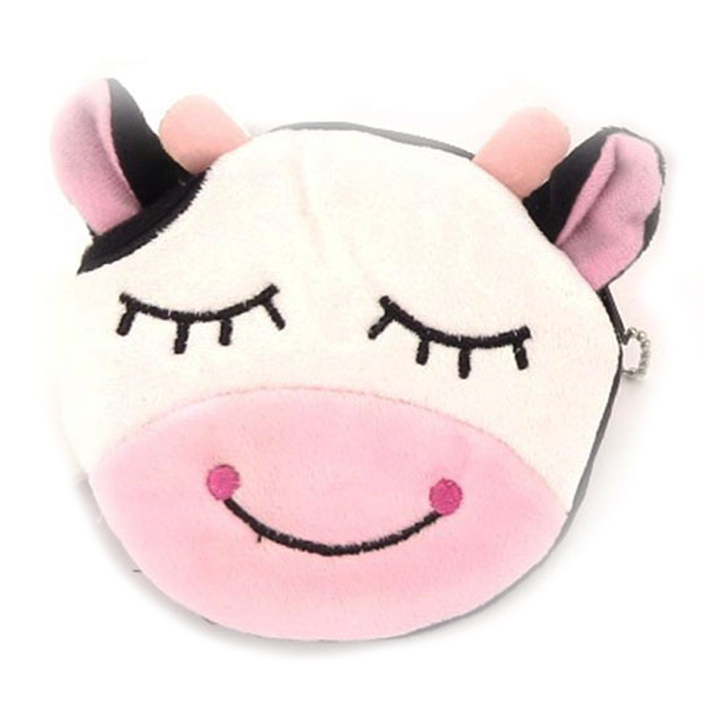 Porte-monnaie peluche \'Vache\' rose blanc - 11 cm - [R9477]