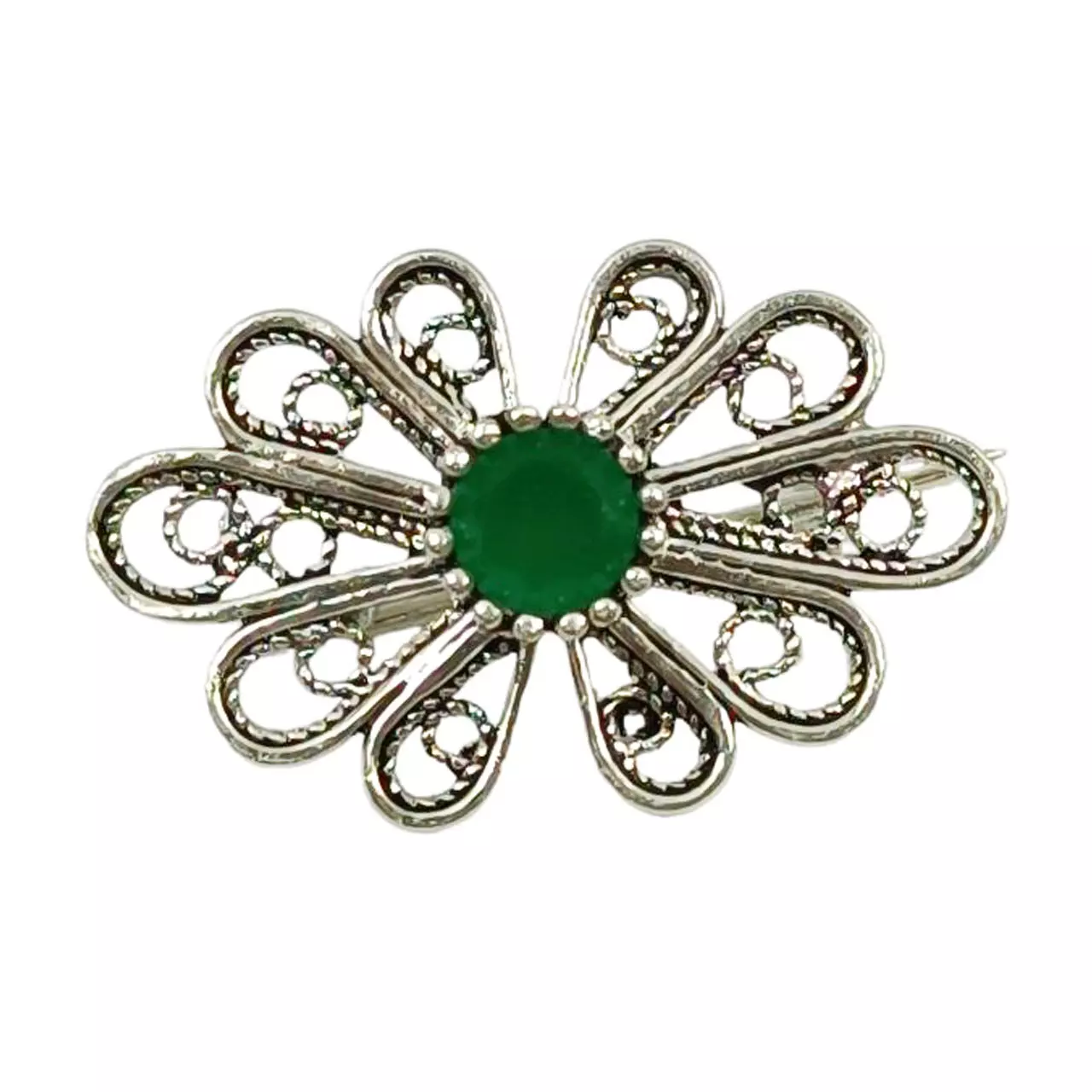 les trésors de lily Broche Argent artisanale 'Sappho' vert argenté vieilli 25x15 mm [R9493]