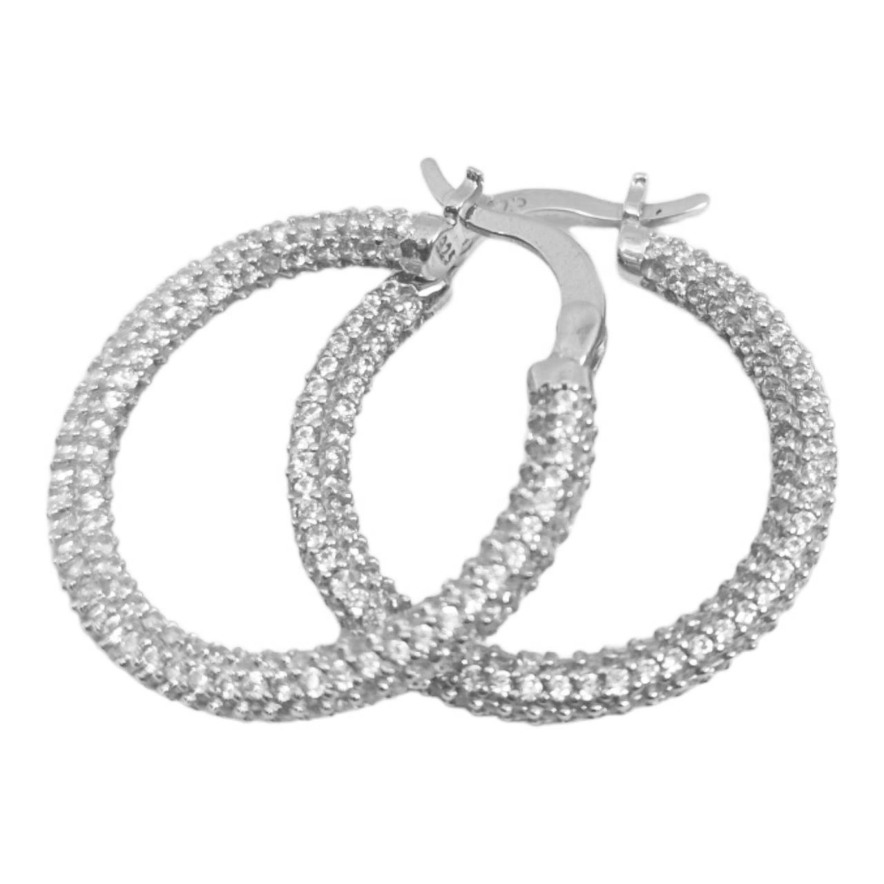 Créoles Argent \'Sissi\' blanc diamants argenté (rhodié) - 25 mm 25 mm - [R9509]