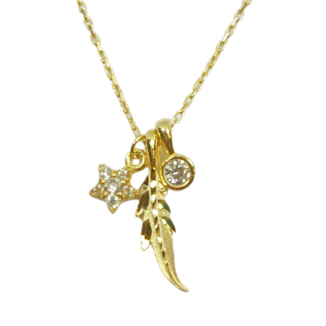 Collier Argent \'Sissi\' blanc doré - 15x4 mm (plume) 5 mm(étoile) - [R9511]
