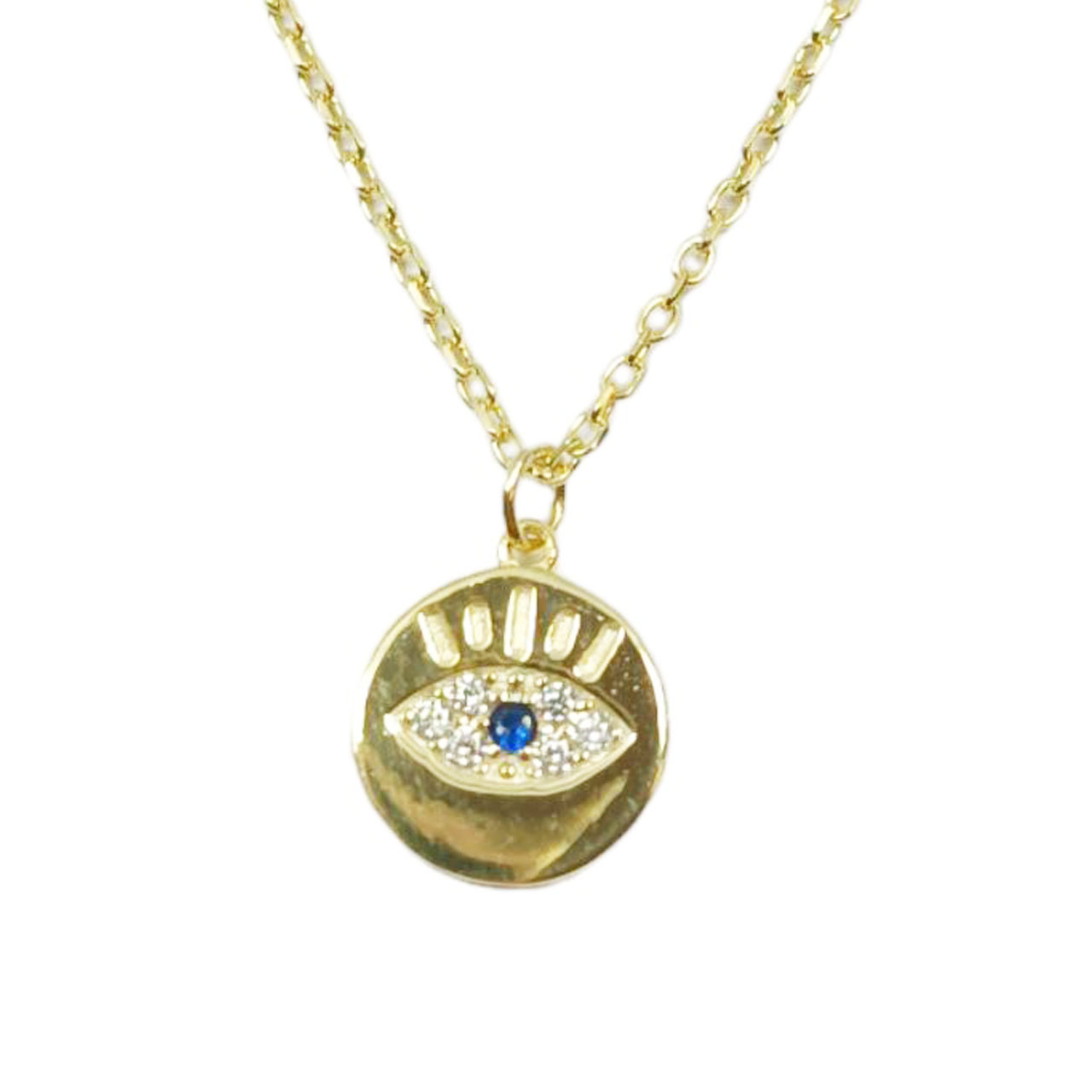 Collier Argent \'Oeil de Fatma\' bleu doré - 8 mm - [R9513]