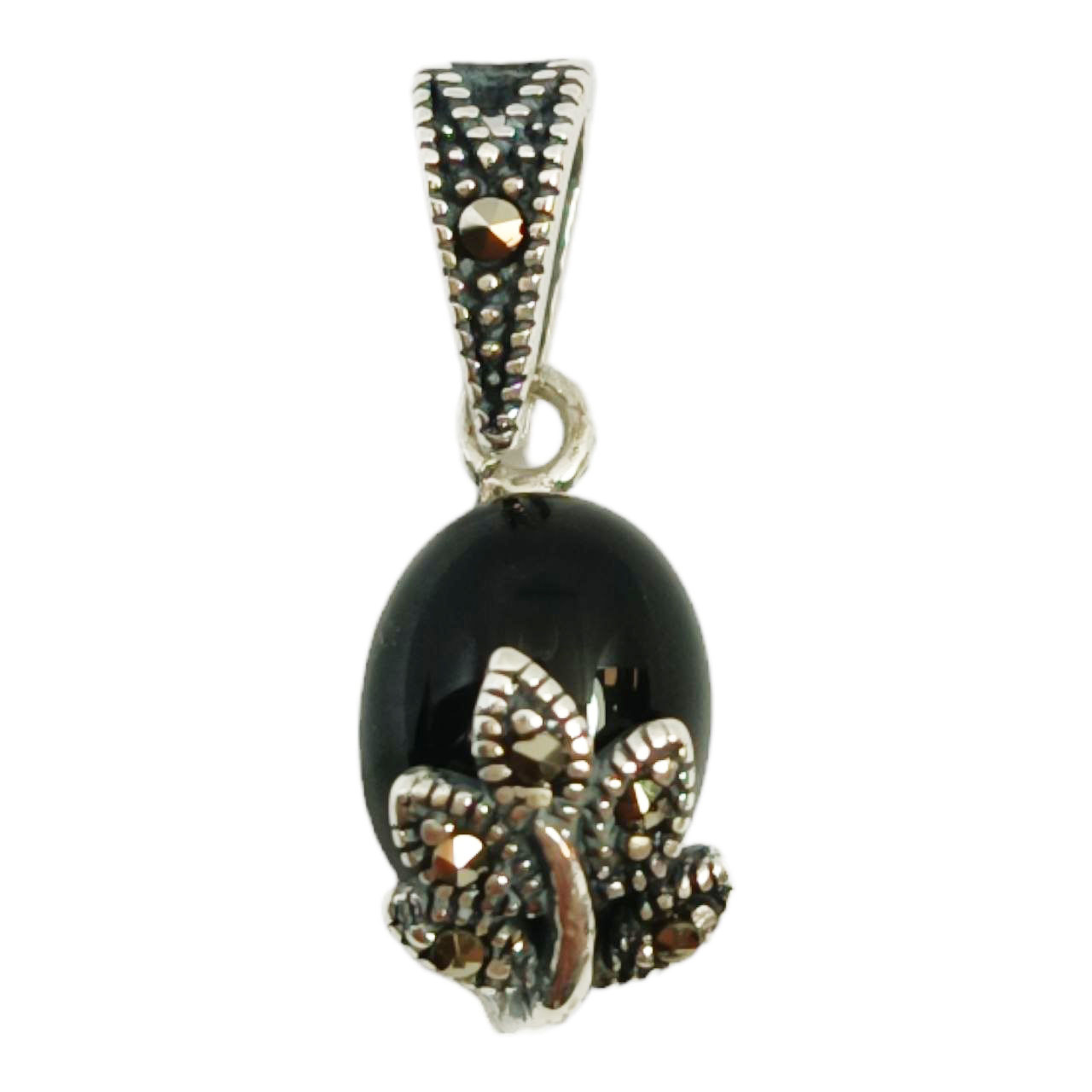 Pendentif Argent \'Sappho\' noir gris - 12x8 mm - [R9520]