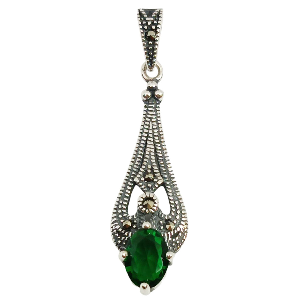 Pendentif Argent \'Sappho\' vert gris - 30x10 mm - [R9522]