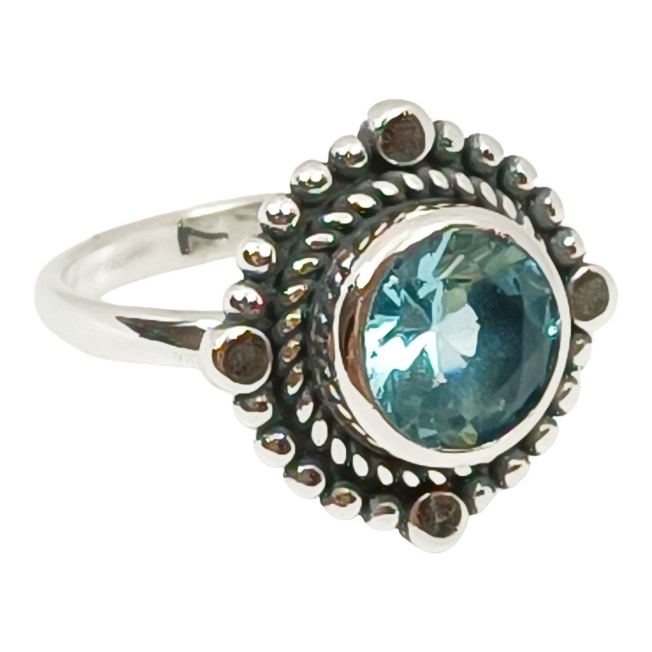 Bague artisanale Argent \'Heaven\' turquoise argent vieilli - 15x15 mm - [R9527]