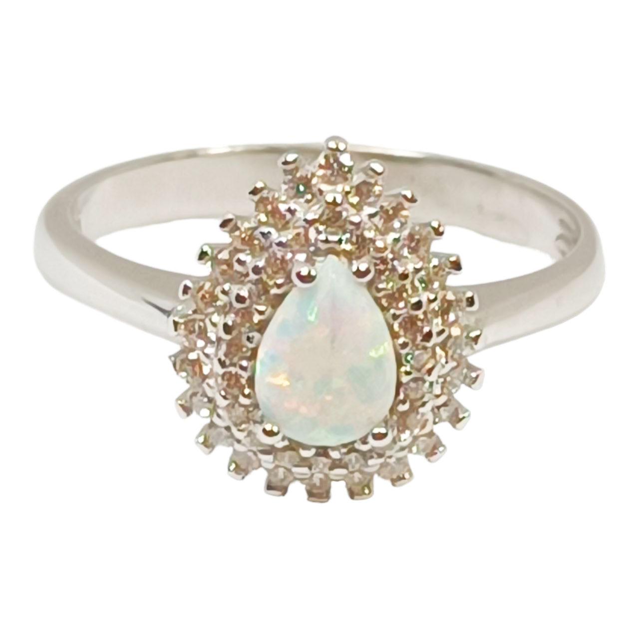 Bague Argent \'Déesse Opale\' blanc argenté (rhodié) - 15x12 mm - [R9543]