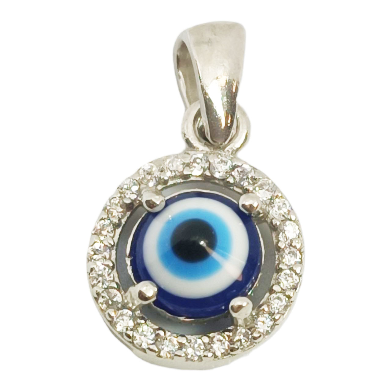 Pendentif Argent \'Oeil de Fatma\' bleu argenté (rhodié) - 10 mm - [R9549]