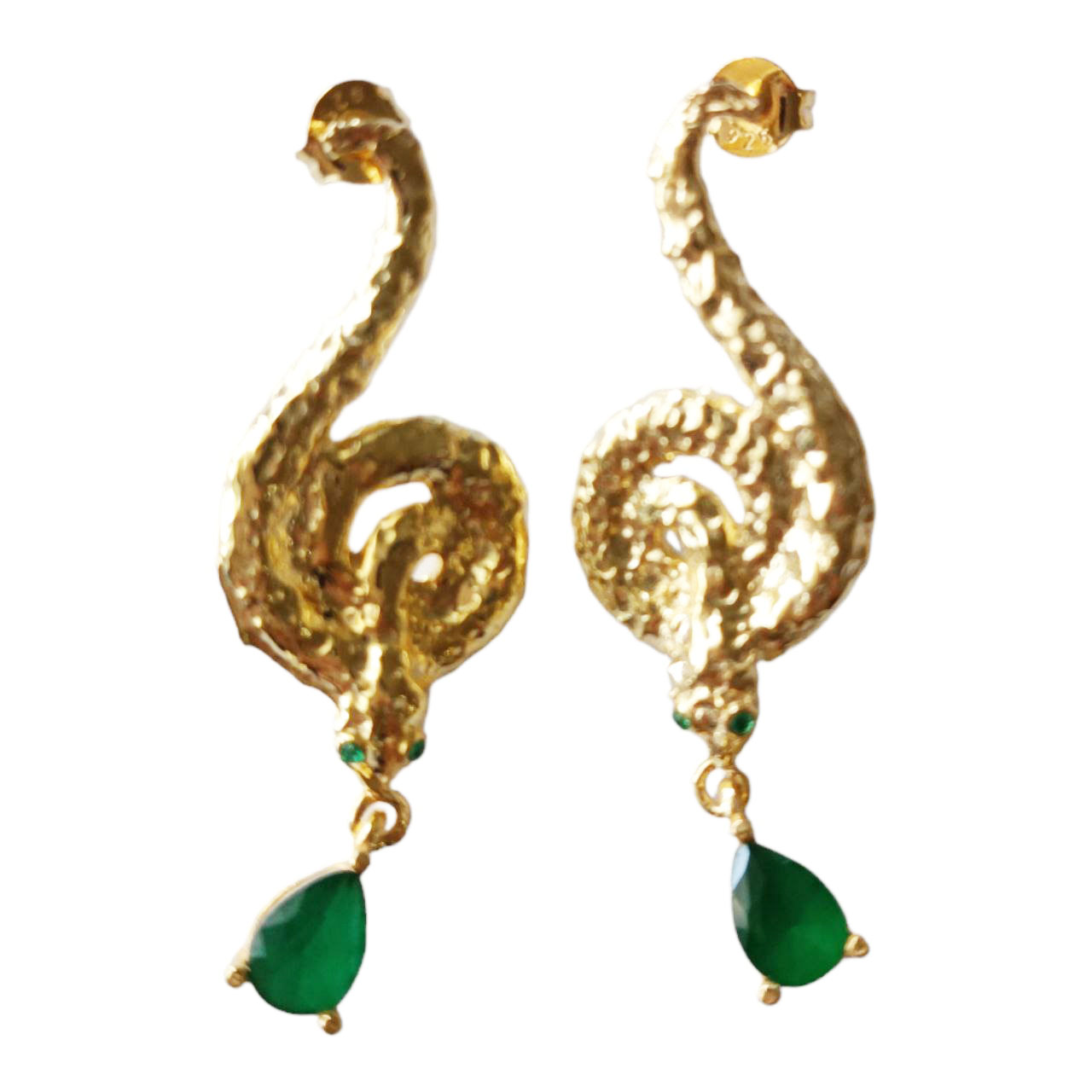 Boucles argent artisanales \'Cléopatra\' vert doré - 40x15 mm (serpent) - [R9569]