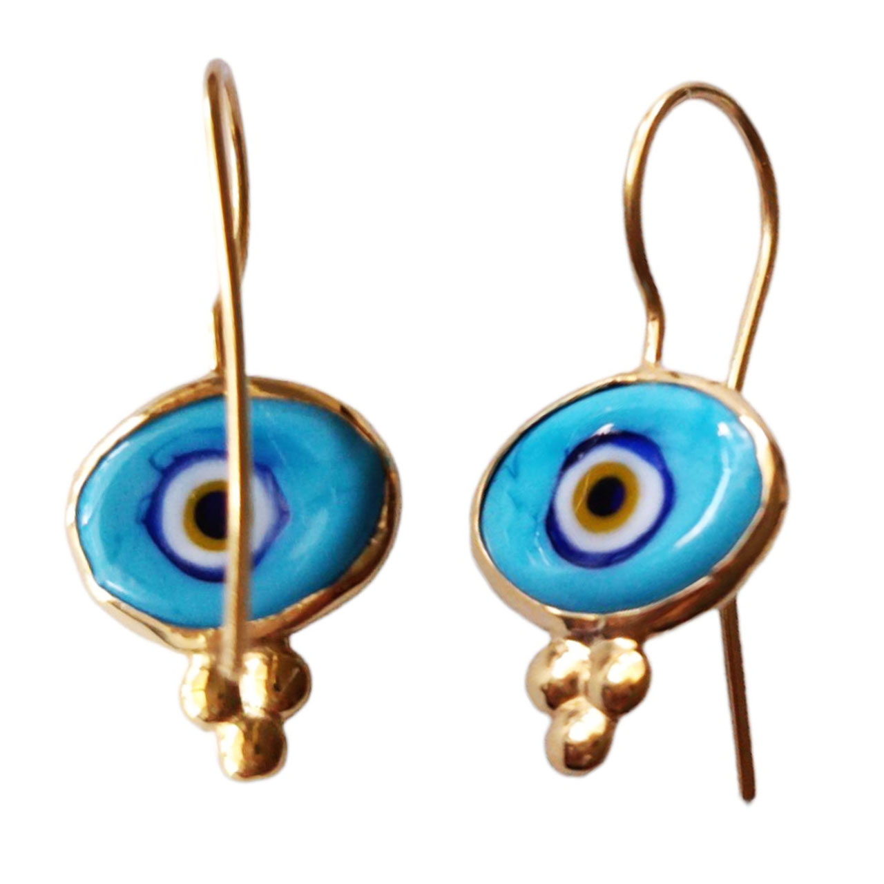 Boucles argent artisanales \'Cléopatra\' bleu doré - 17x13 mm (oeil de fatma) - [R9572]