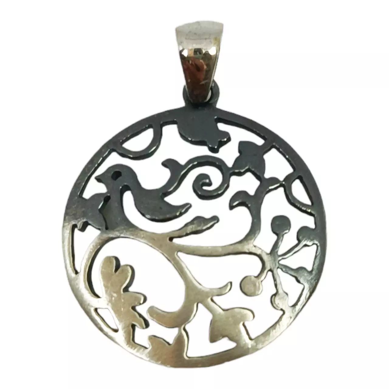 les trésors de lily Pendentif Argent artisanal 'Cléopatra' argenté vieilli 20 mm (rossignol) [R9579]