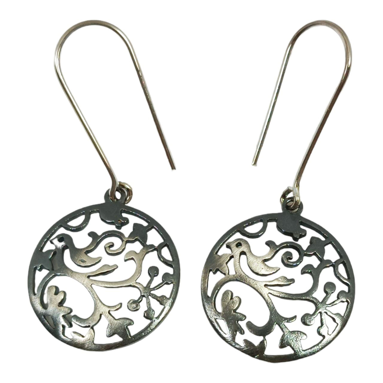 Boucles argent artisanales \'Cléopatra\' argenté vieilli - 20 mm (rossignol) - [R9580]
