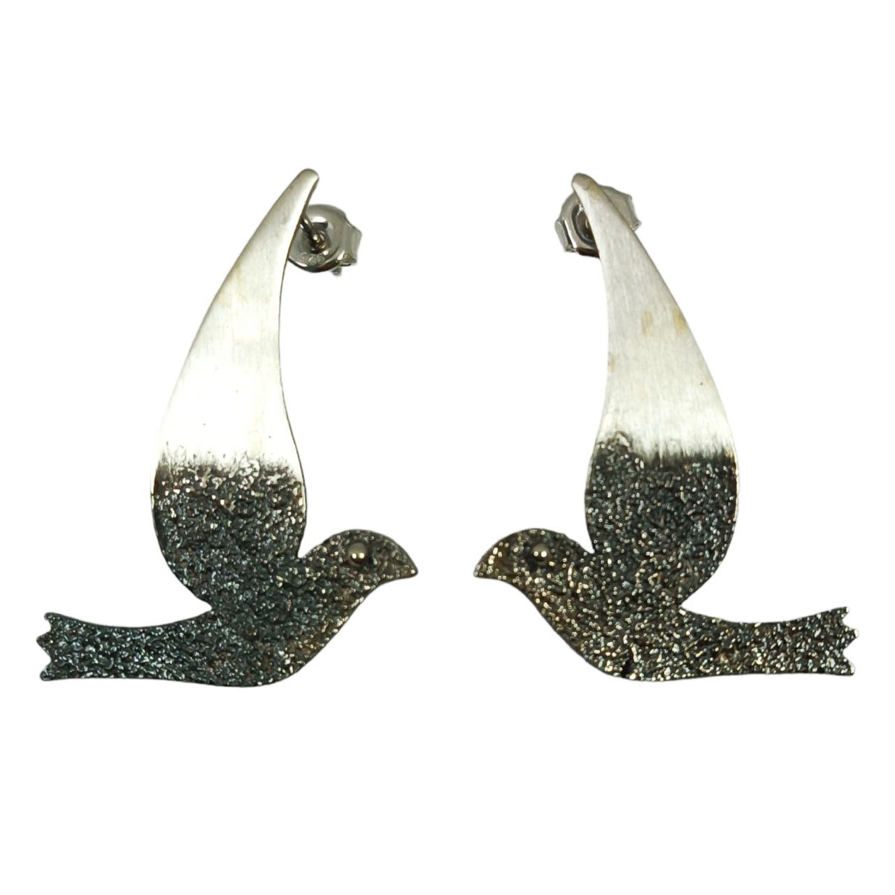 Boucles argent artisanales \'Cléopatra\' argenté vieilli - 35x20 mm (hirondelle) - [R9582]