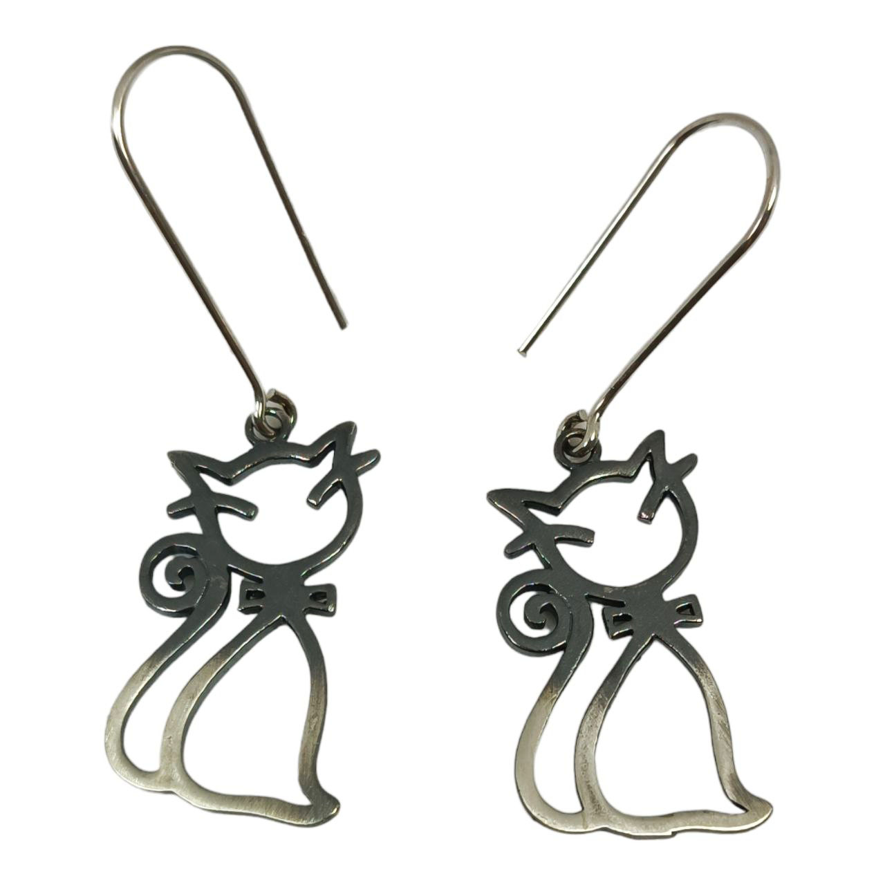 Boucles argent artisanales \'Cléopatra\' argenté vieilli - 25x15 mm (chat) - [R9584]
