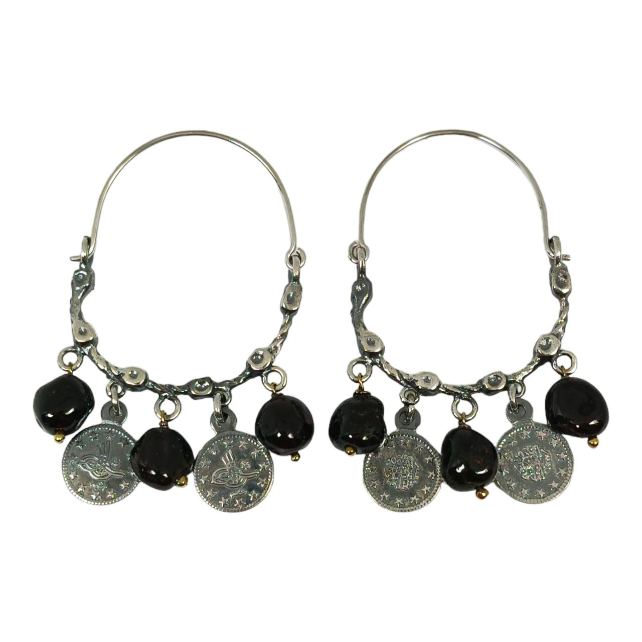 Créoles argent artisanales \'Cléopatra\' argenté vieilli - 30x25 mm - [R9591]
