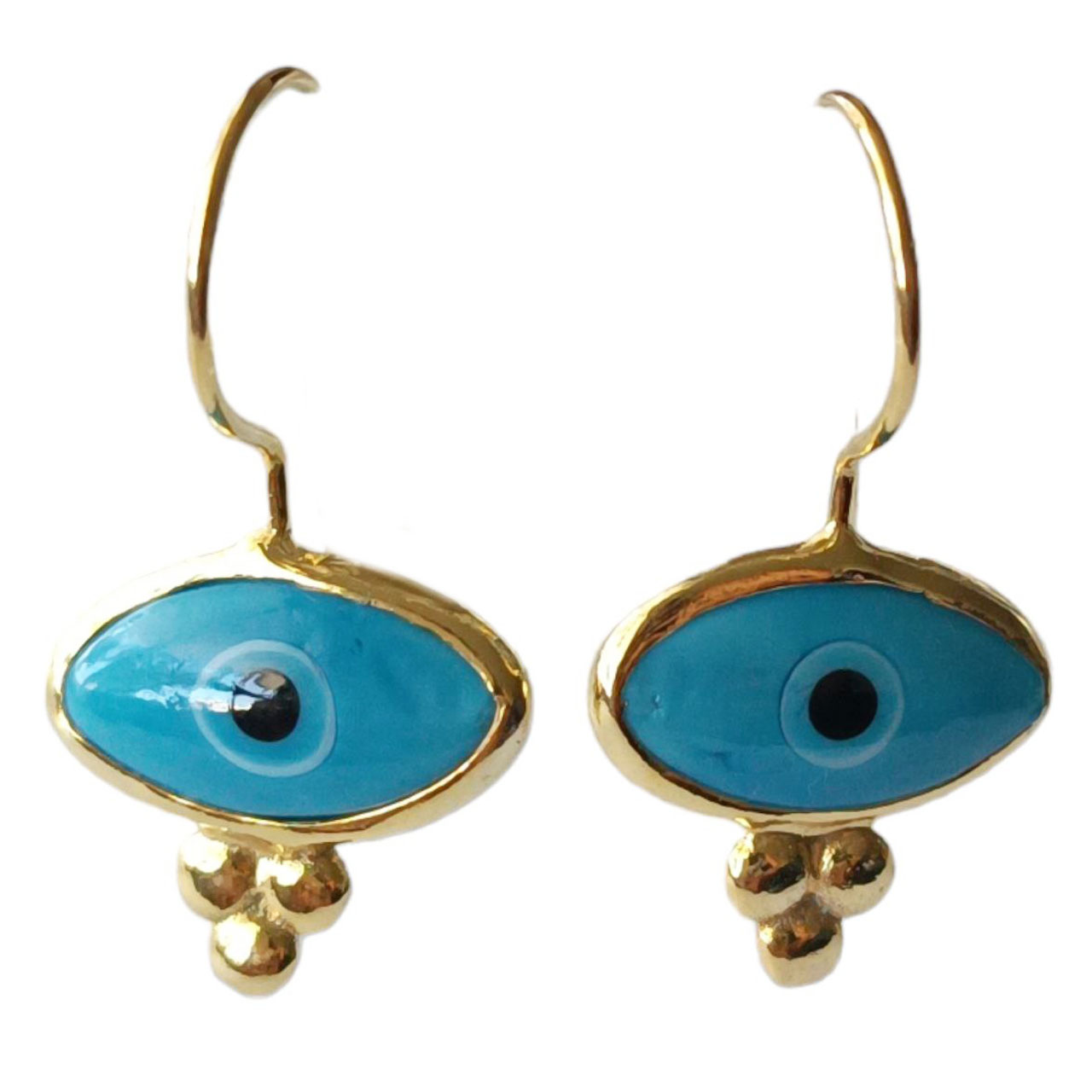Boucles argent artisanales \'Cléopatra\' bleu doré - 15x15 mm (oeil de fatma) - [R9602]