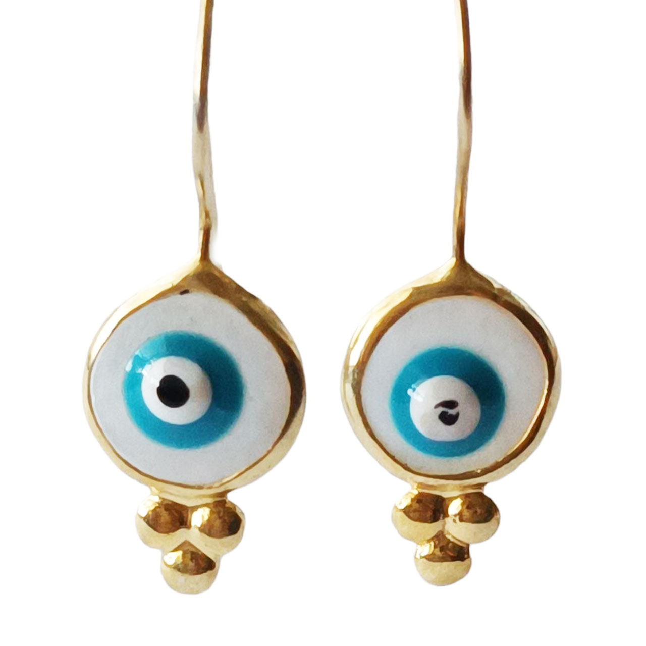 Boucles argent artisanales \'Cléopatra\' bleu doré - 15x10 mm (oeil de fatma) - [R9605]