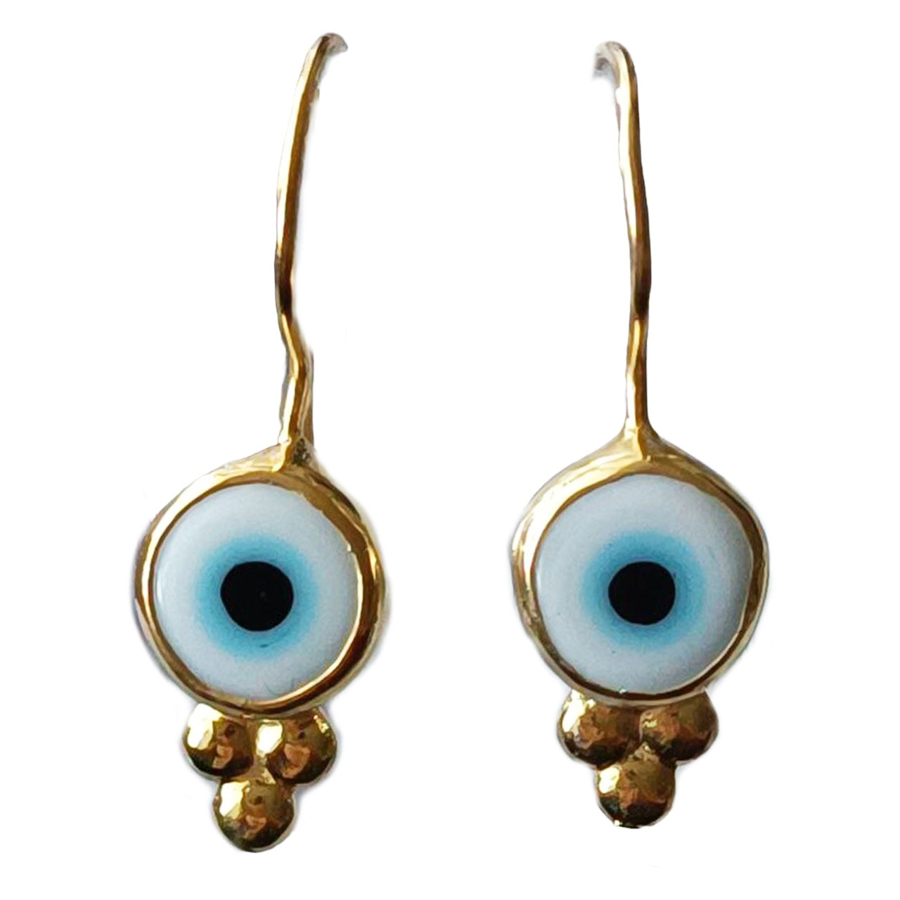Boucles argent artisanales \'Cléopatra\' bleu doré - 13x8 mm (oeil de fatma) - [R9606]