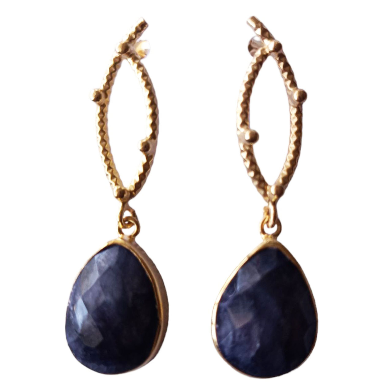 Boucles argent artisanales \'Cléopatra\' bleu doré - 45x11 mm - [R9612]
