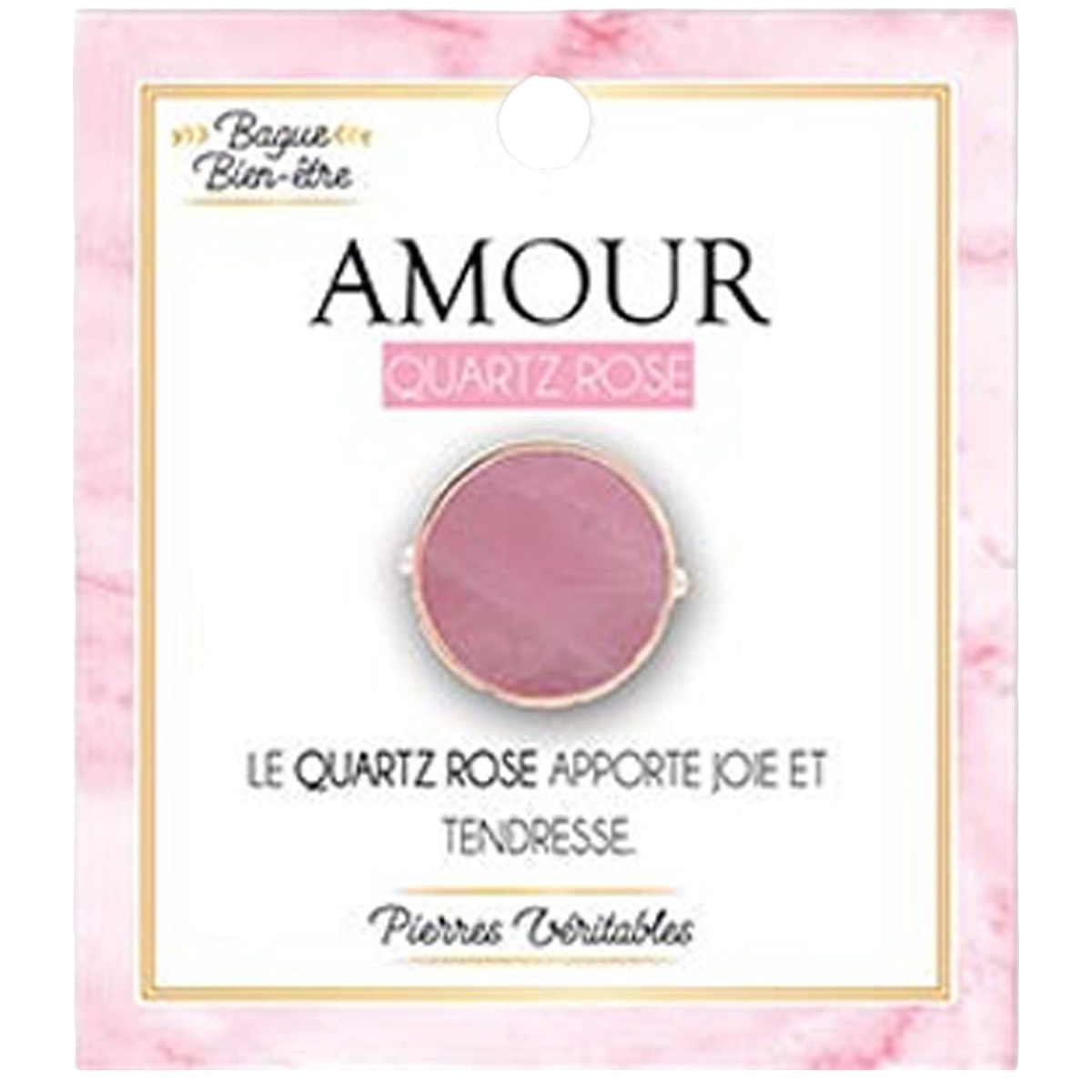 Bague bien-être \'Minéralia\' rose (Quartz rose - Amour) - 15 mm - [A1941]