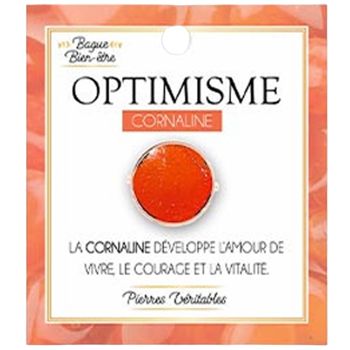 Bague bien-être \'Minéralia\' orange (Cornaline - Optimisme) - 15 mm - [A1948]