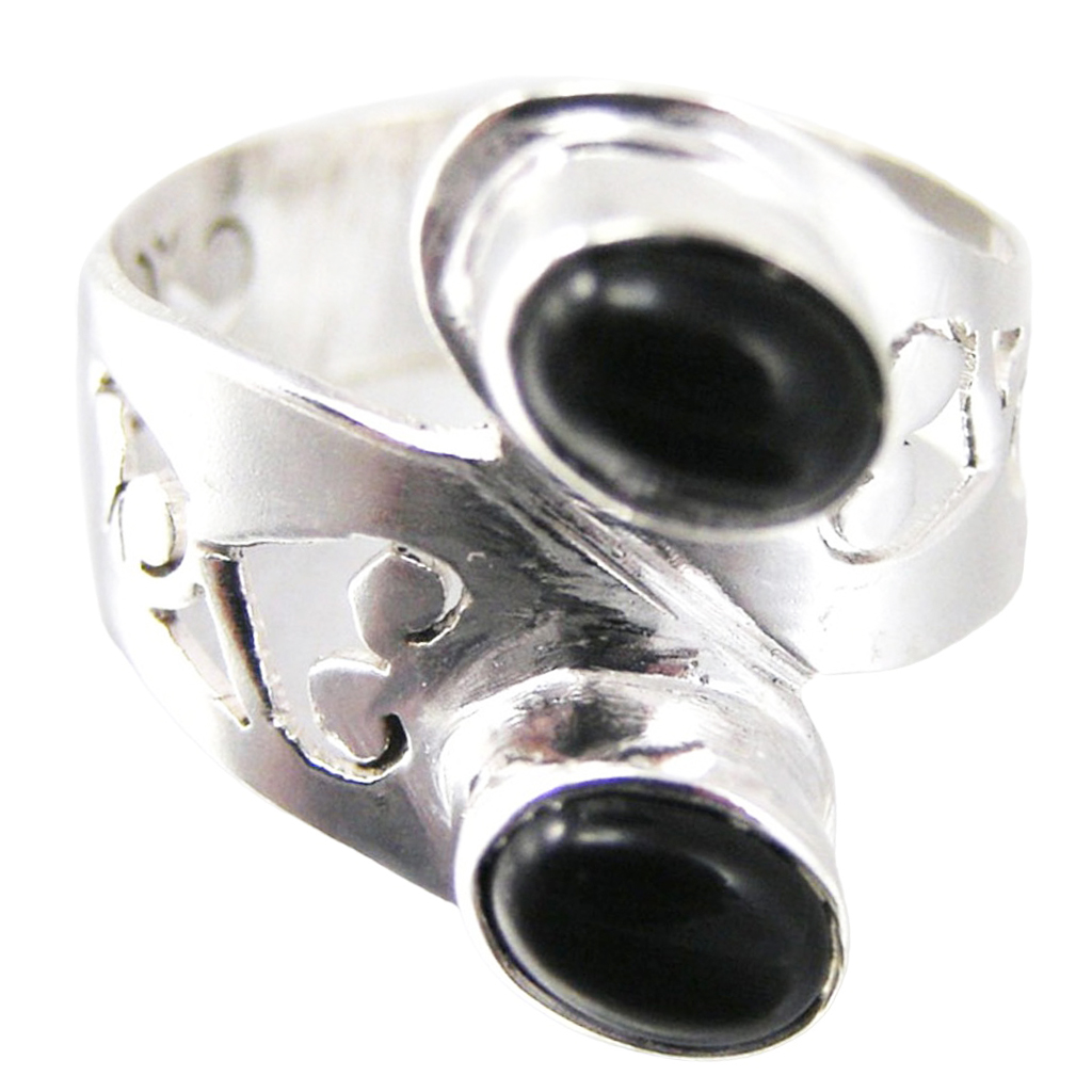 Bague Argent artisanale \'Colisée\' onyx argenté - 20 mm - [F8124]