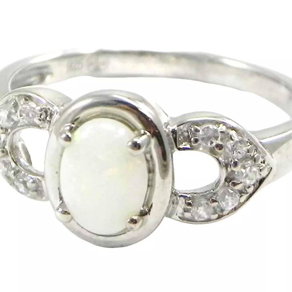 les trésors de lily Bague Argent 'Déesse Opale' Blanc argenté (rhodié) 7x9 mm [I2557]