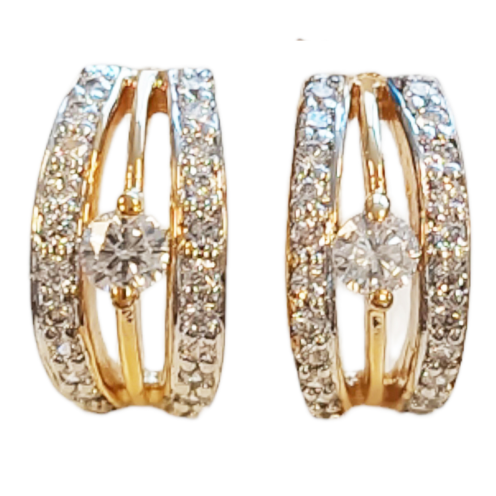 Créoles Plaqué Or \'Déesse\' blanc doré - 14x7 mm - [J7104]