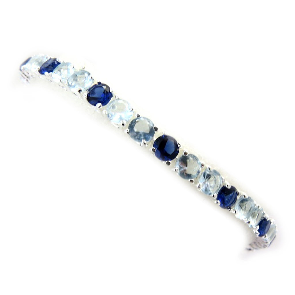 Bracelet Argent \'Arégonde\' bleu 2 tons argenté - 4 mm - [M1784]