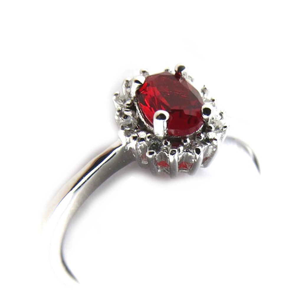 Bague Argent \'Arégonde\' rouge argenté (rhodié) - 8x6 mm - [N1063]