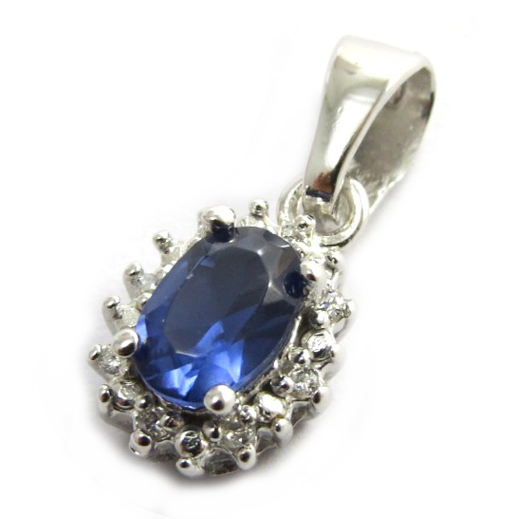 Pendentif Argent \'Victorina\' bleu blanc - 8x7 mm - [N2963]
