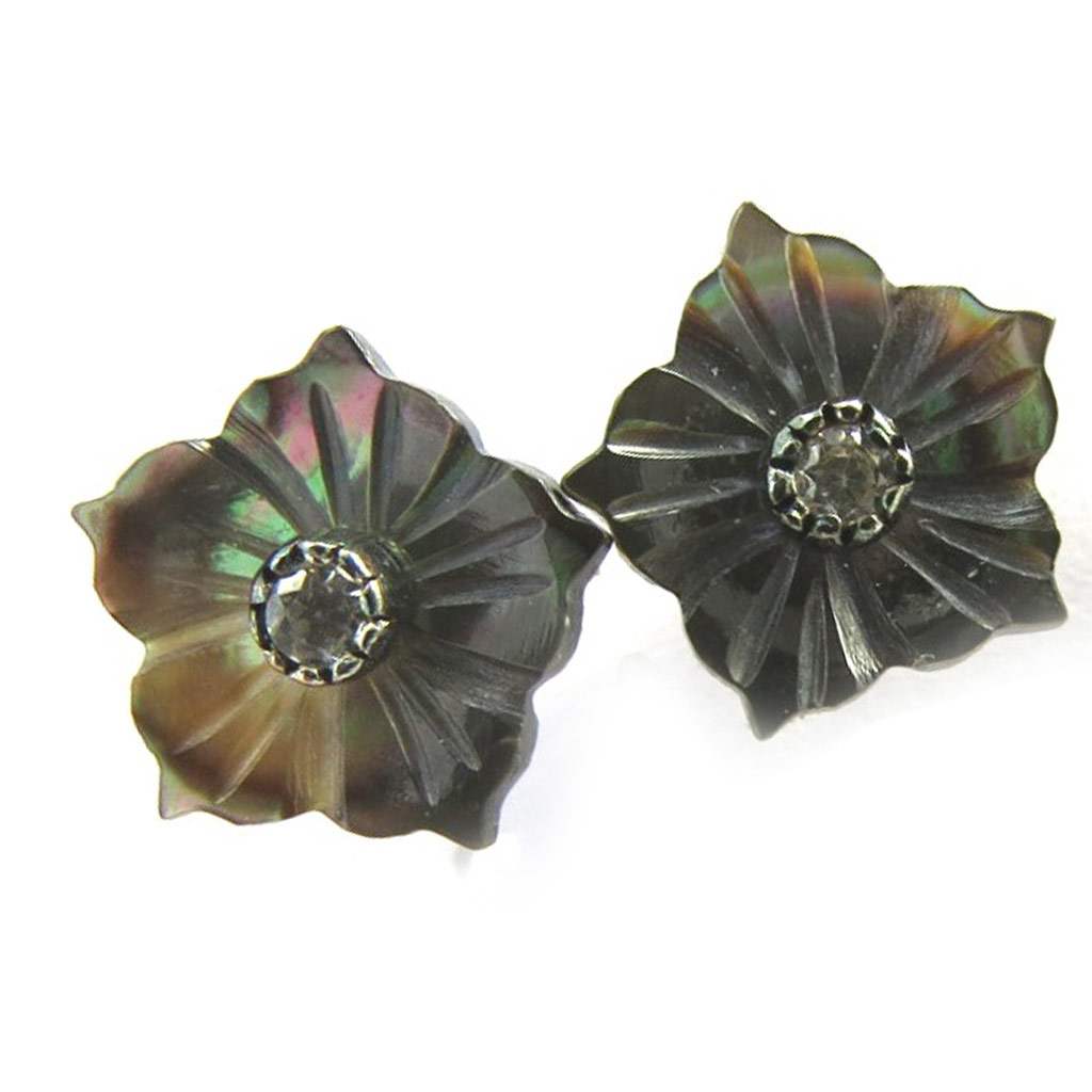 Boucles argent \'Rosa Romantica\' nacre grise - 10 mm - [N2995]