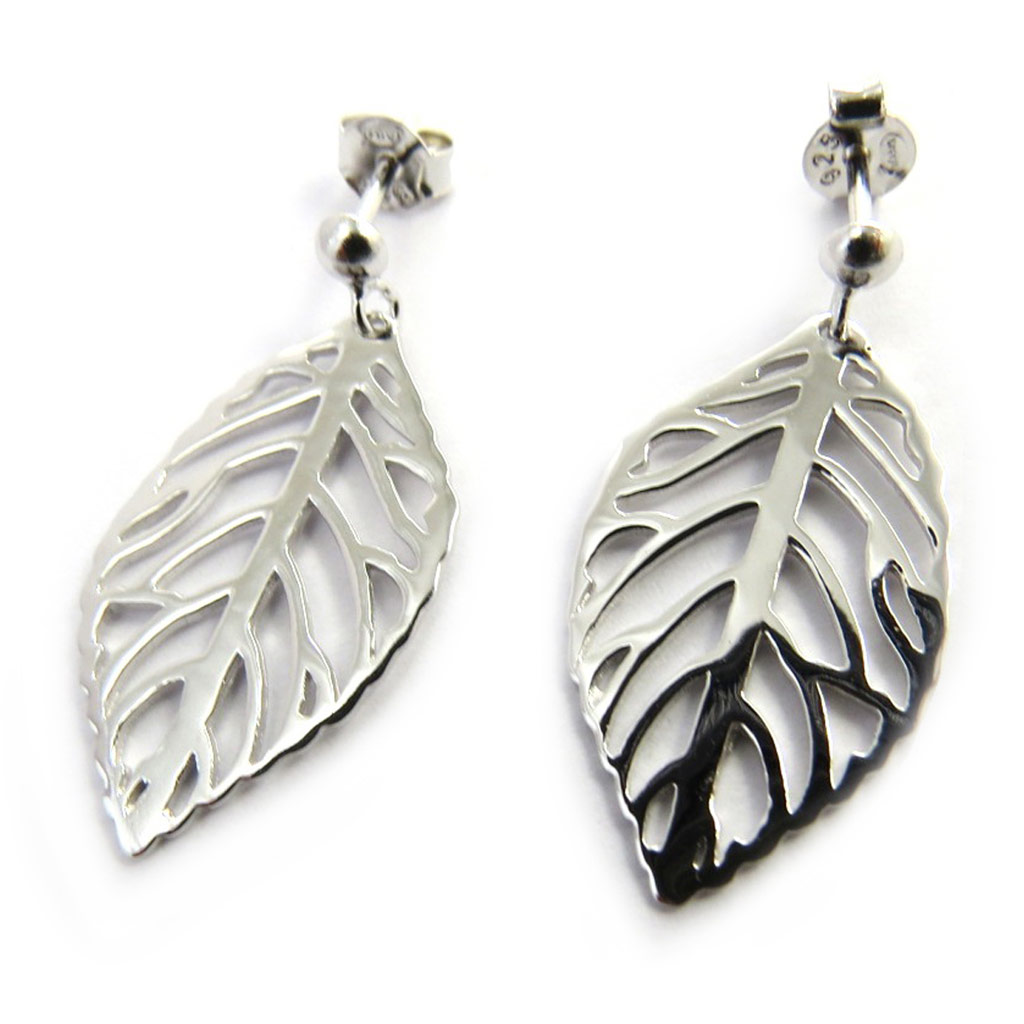 Boucles Argent \'Feuille d\'Or\' blanc argenté - 30x15 mm - [N3015]