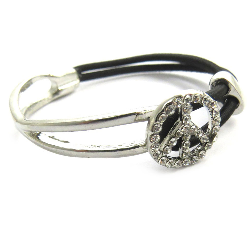 Bracelet créateur \'Peace\' argenté noir - 16 mm - [N3061]