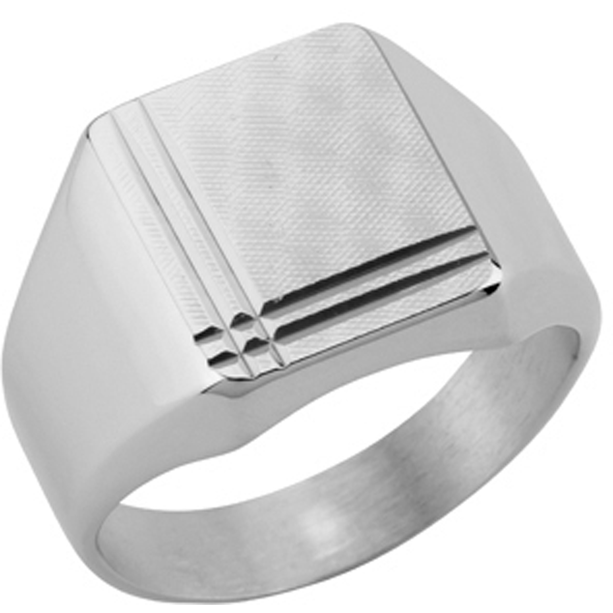 Chevalière argent \'Karl\' argenté (rhodié) - 14x11 mm - [N3068]