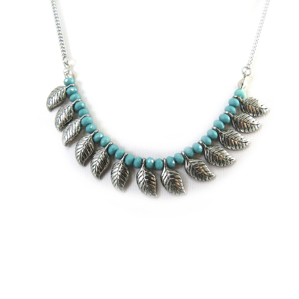 Collier \'Navajos\' turquoise argenté - 13 mm - [N3083]