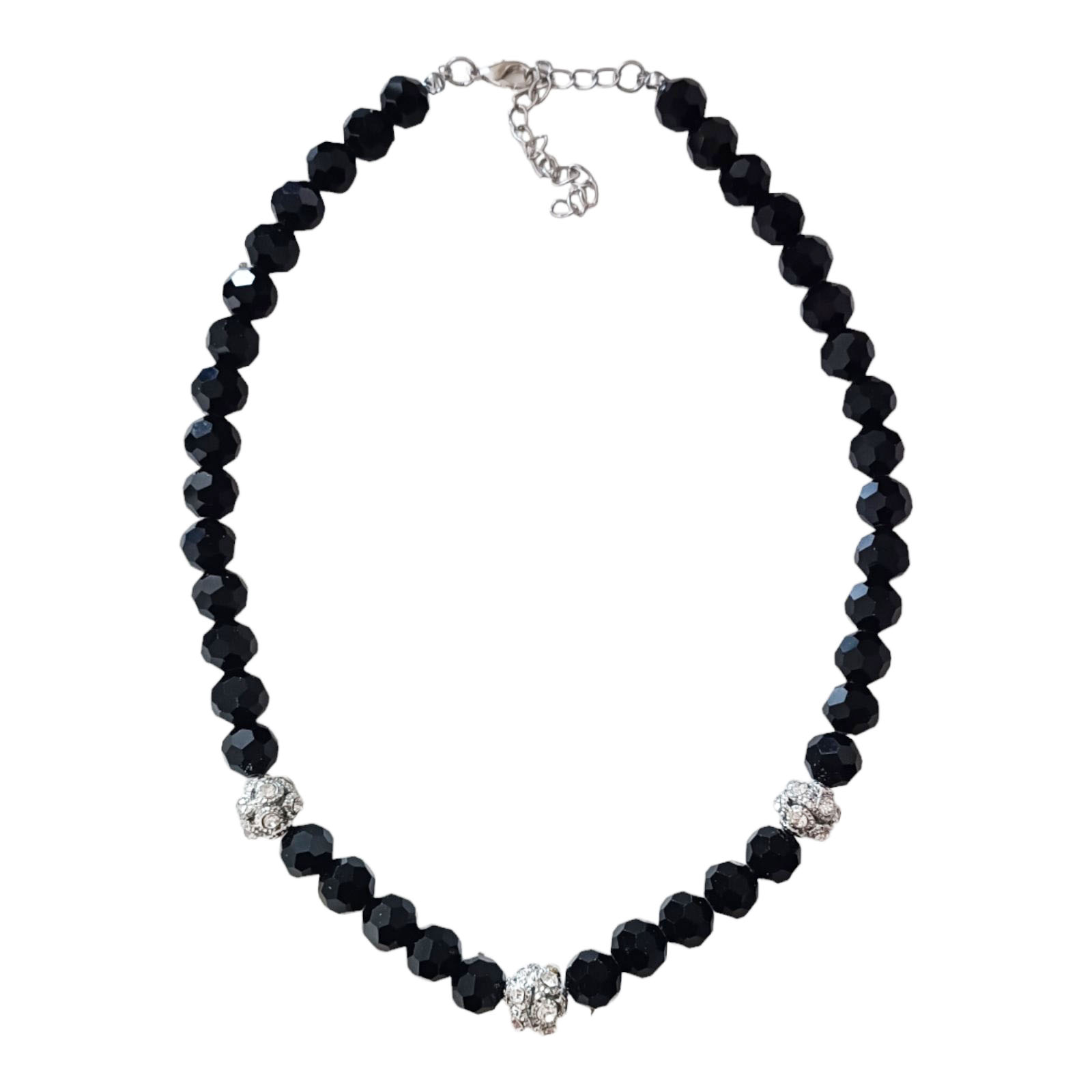 Collier créateur \'Arégonde\' noir argenté - 10 mm - [N3101]