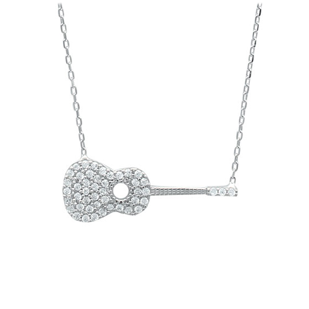 Collier Argent \'Guitare\' blanc argenté (rhodié) - 28x10 mm - [P2440]