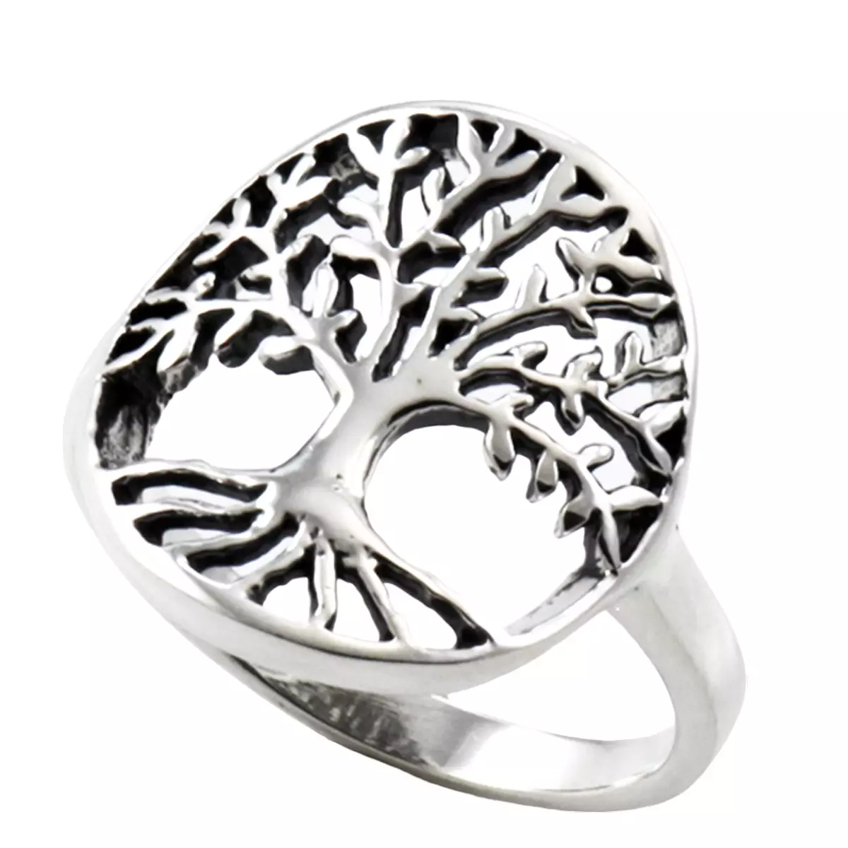 les trésors de lily Bague Argent artisanale 'Arbre de Vie' argenté (rhodié) 15 mm [R4524]