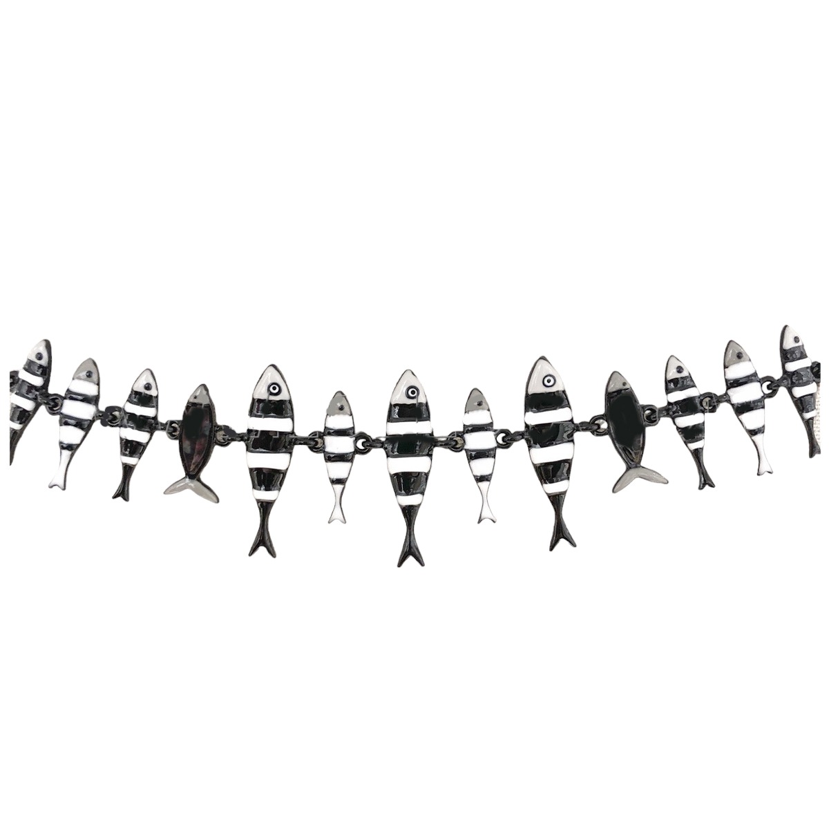 Bracelet créateur \'Lilipoupettes\' (sardines) noir blanc - 33x8 mm - [R6101]