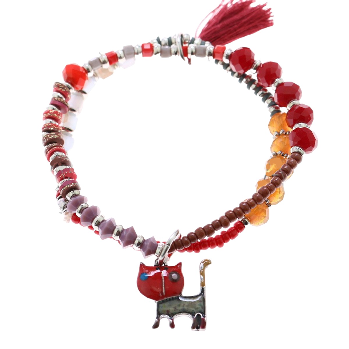 Bracelet créateur \'Lilipoupettes\' (chat) rouge - 18x17 mm - [R6245]
