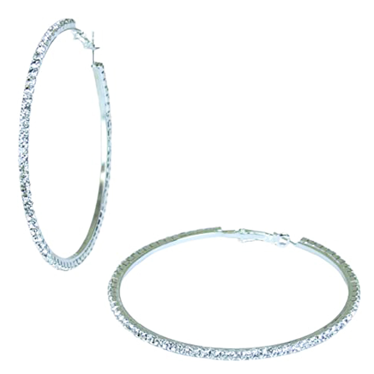 Créoles strass \'Arégonde\' blanc argenté - 7 cm 2 mm - [R7223]
