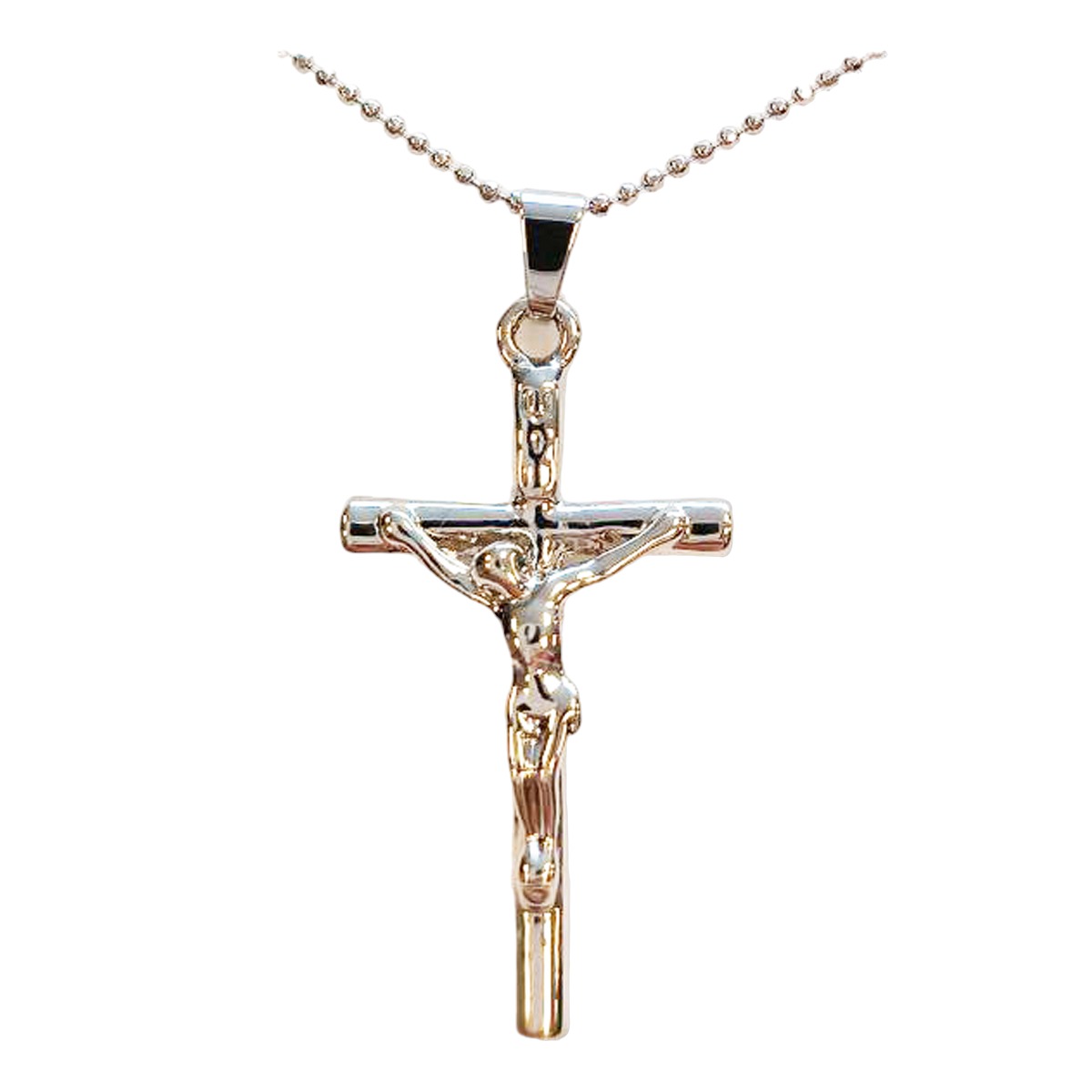Collier Créateur \'Crucifix\' argenté - 35x20 mm - [R8124]