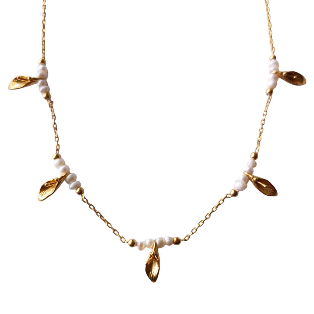 Collier Argent artisanal \'Cléopatra\' blanc doré - 10x4 mm  - [R9575]