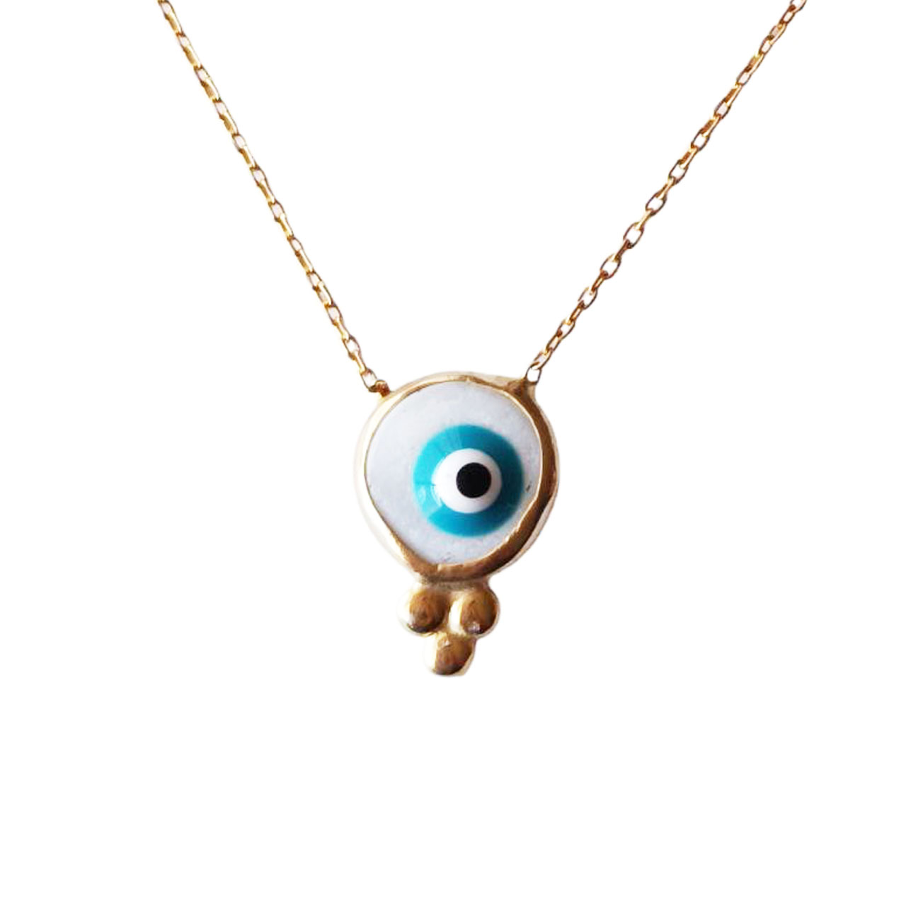 Collier Argent artisanal \'Cléopatra\' bleu blanc doré - 17x11 mm (fatma) - [R9652]