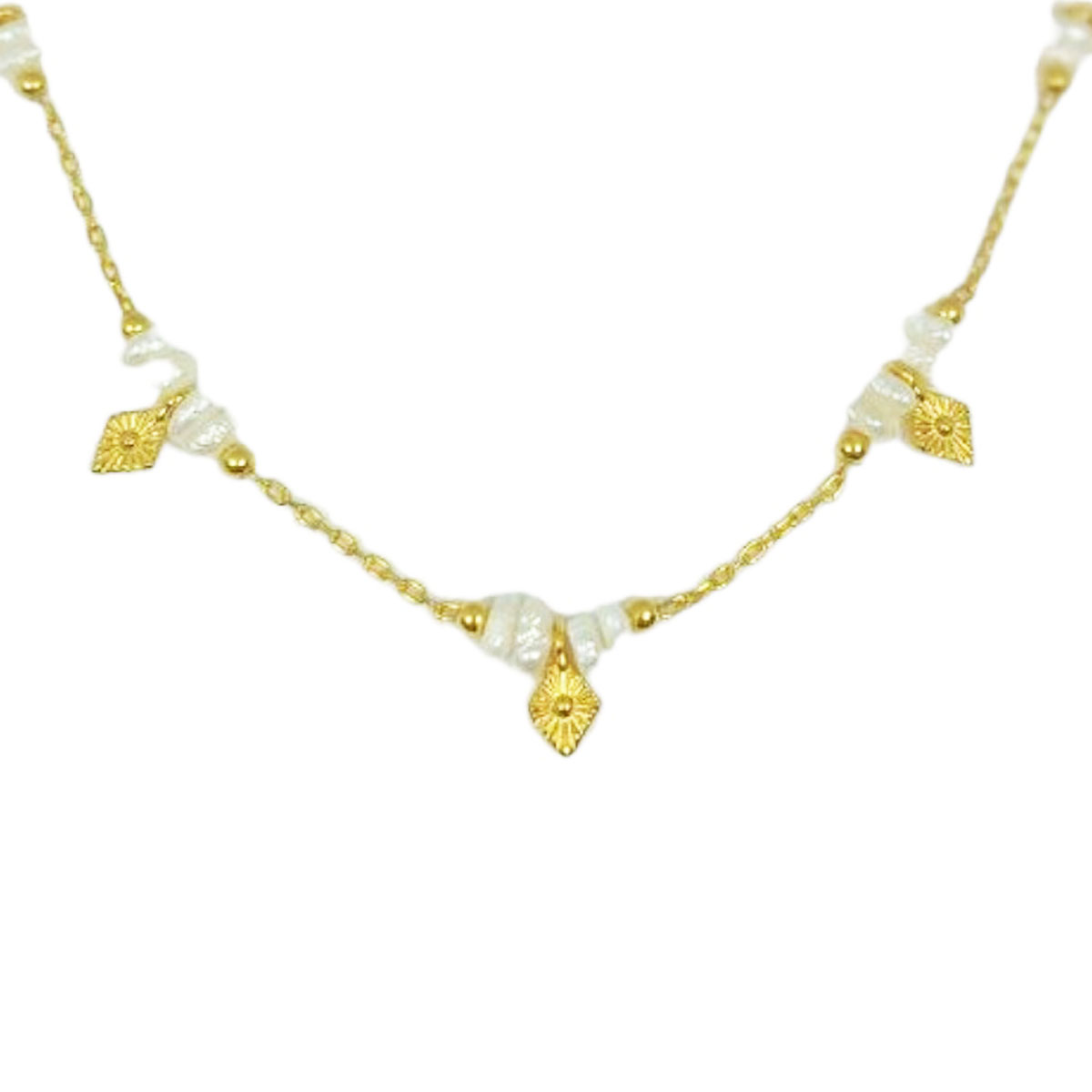 Collier Argent artisanal \'Cléopatra\' blanc doré - 6x5 mm  - [R9670]
