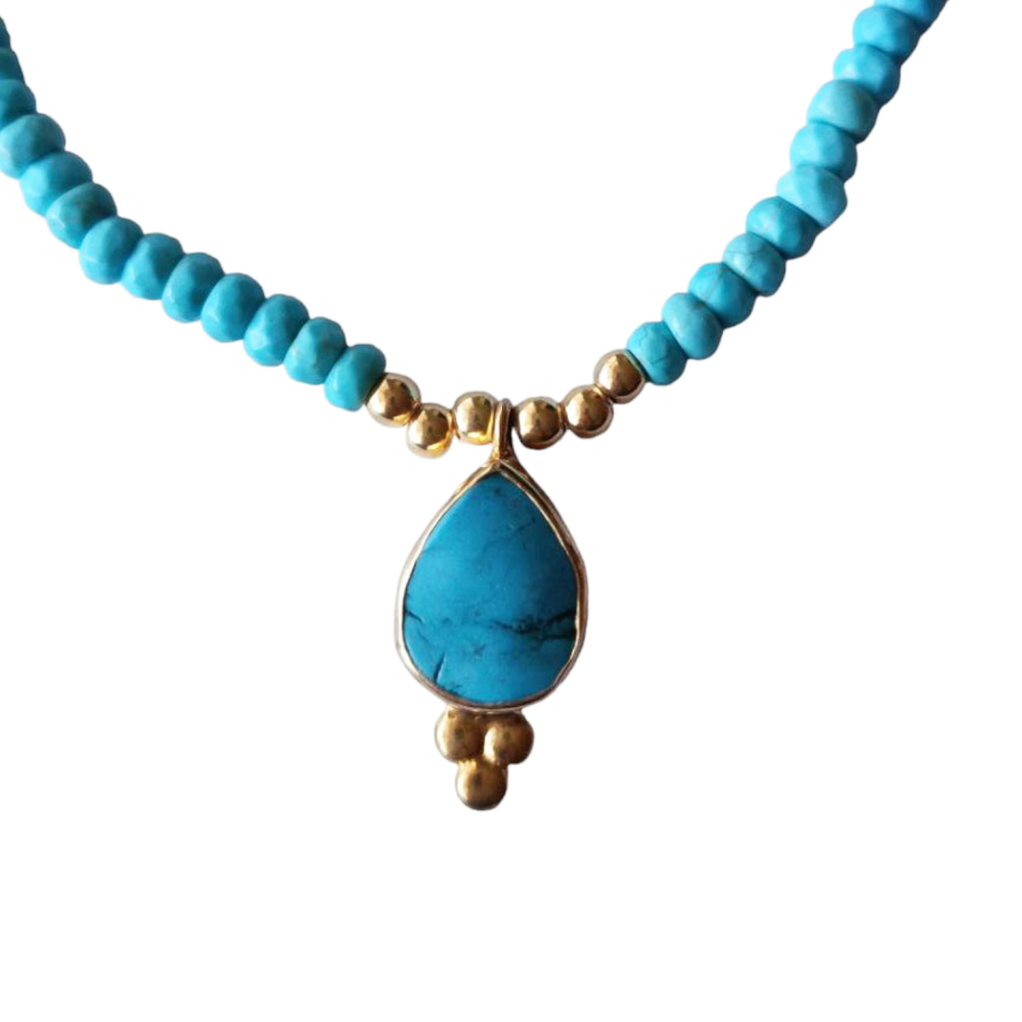 Collier Argent artisanal \'Cléopatra\' turquoise doré - 18x10 mm  - [R9674]
