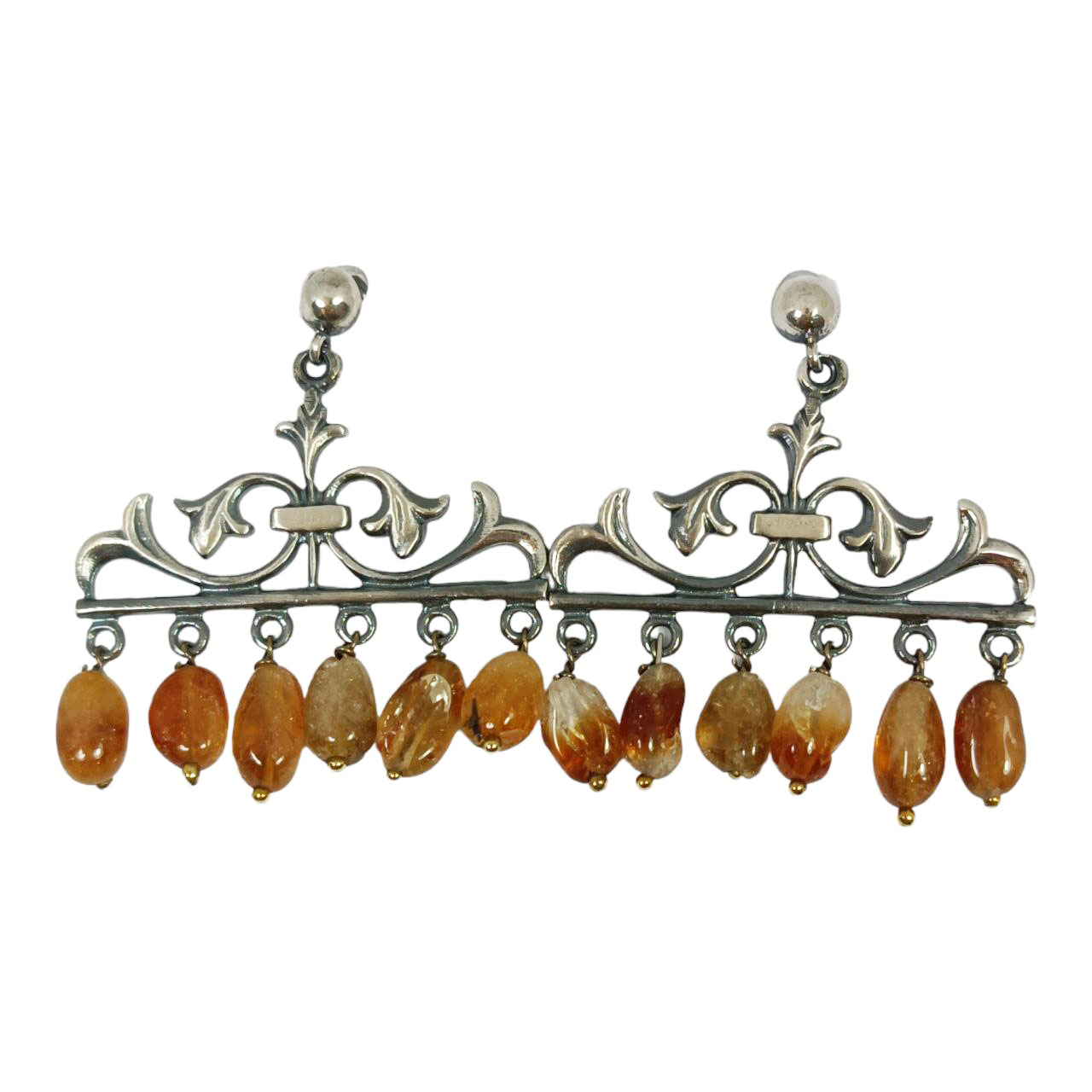 Boucles argent artisanales \'Cléopatra\' marron argenté vieilli - 35x32 mm - [R9685]