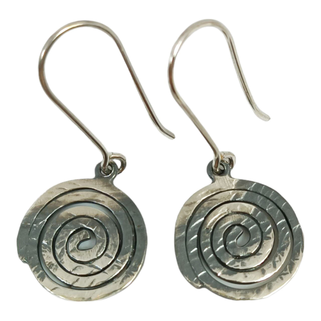 Boucles argent artisanales \'Cléopatra\' argenté vieilli - 15 mm (spirale) - [R9687]
